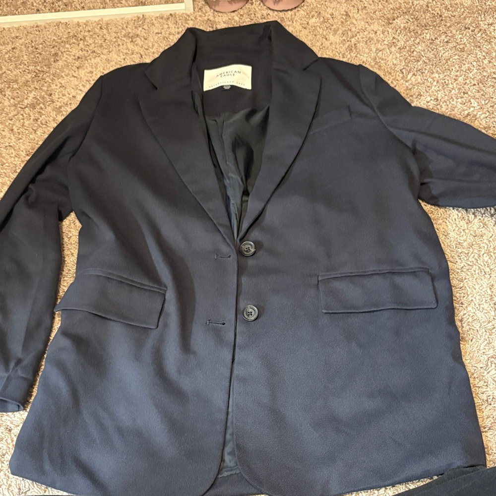 Oversized Dark Blue Blazer with Button Closure